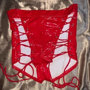 Red latex lace up hot shorts❣️♥️